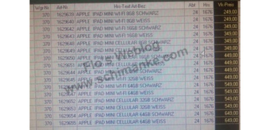 iPad mini清单流出8款机型最低约2000元
